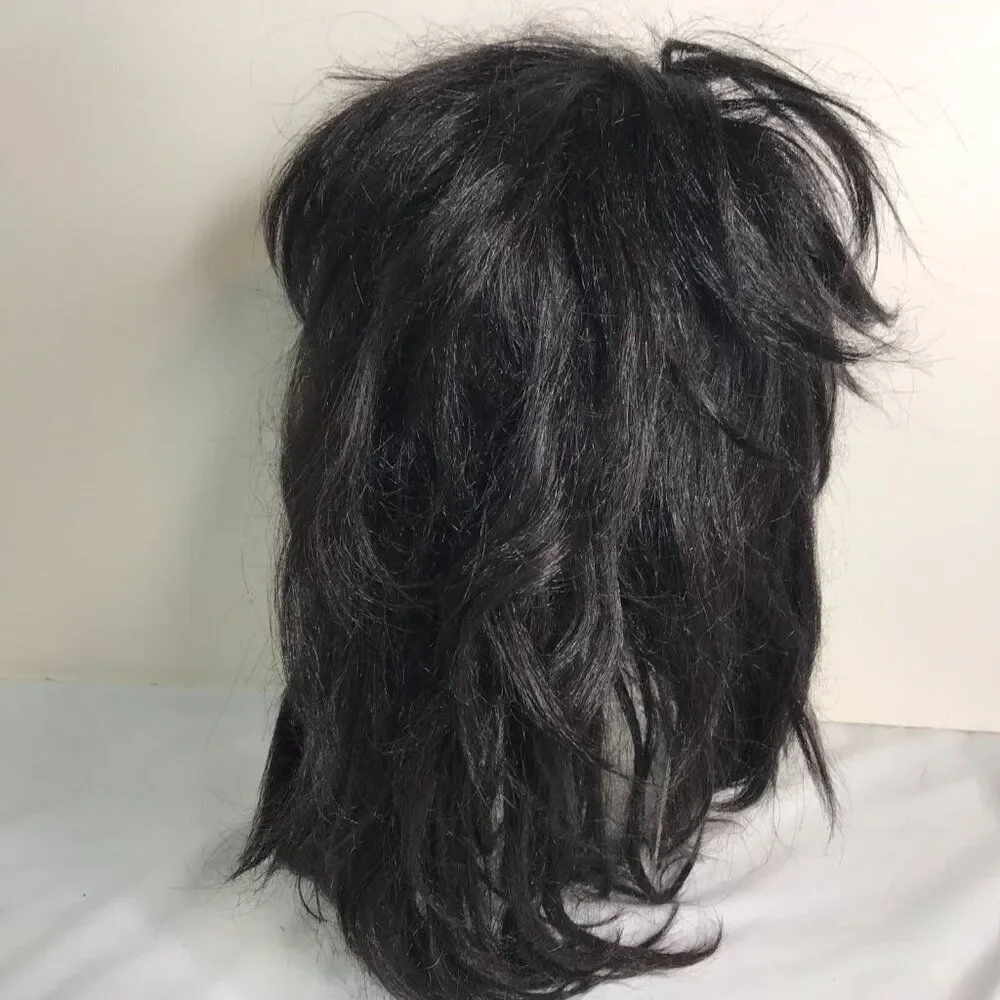 Wig Long Black Bangs Shag Mullet Adjustable Halloween Costume Dress Up Unisex
